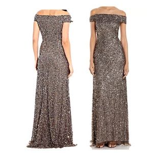 AdriannaPapell off the shoulder sequined gown Lead